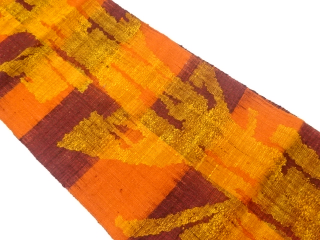 リサイクル　手織り真綿紬市松に抽象模様織出し名古屋帯